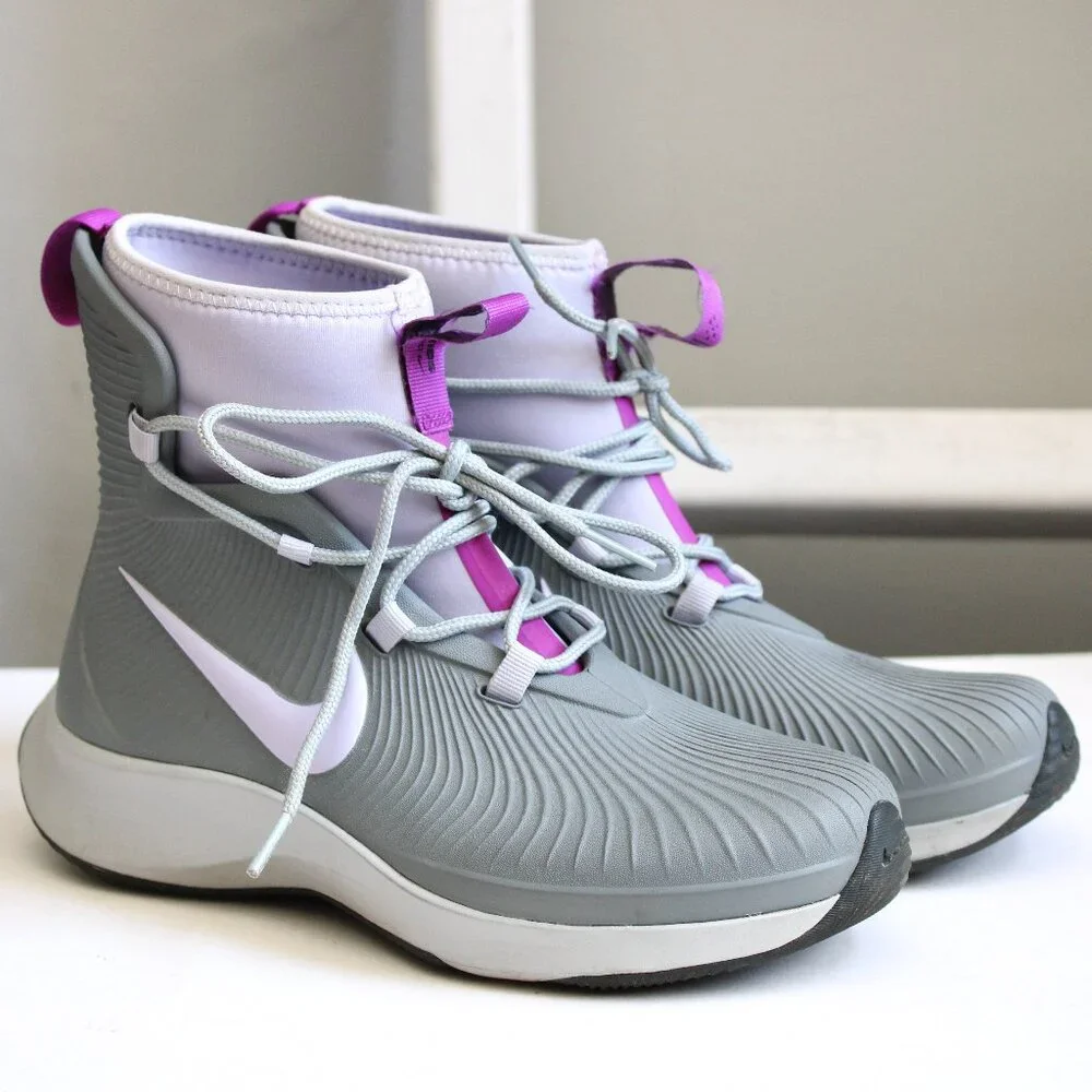 Nike Youth Gray Purple Binzie Waterproof Rain Boots Sneakers BQ5380-00 Size 4 Y - Picture 1 of 9